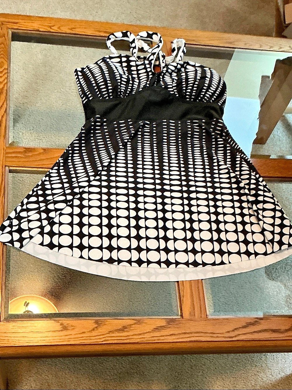 Geometric Swim Top in Black & White Size Medium